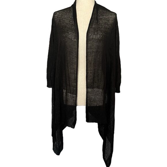 120% Lino Longline Cardigan Black Size S Sheer Open Gauzy Duster High Low Luxury - Picture 2 of 11